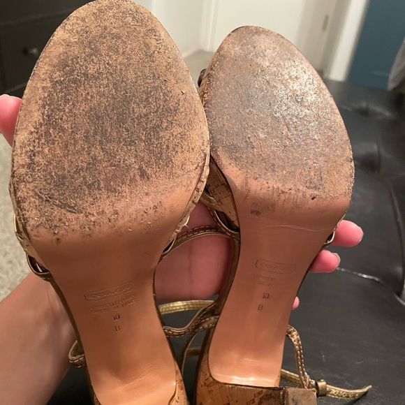 Coach “Stephany” Gold Strappy Heels Size 10 - Picture 5 of 5